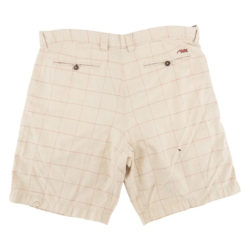 Mountain Khakis Mens 38 Linen Cotton Blend Shorts Beige Red Windowpane Gorpcore